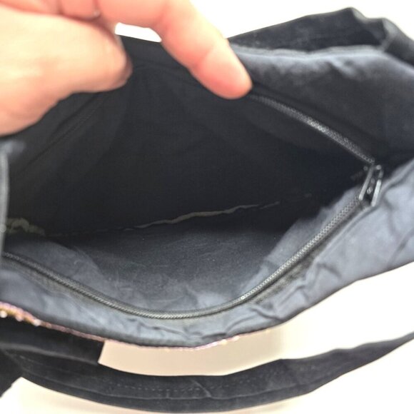 Vintage 90s Y2k Arcad Embellished Sequin Beaded Embroidered Black Shoulder Bag - Picture 5 of 8